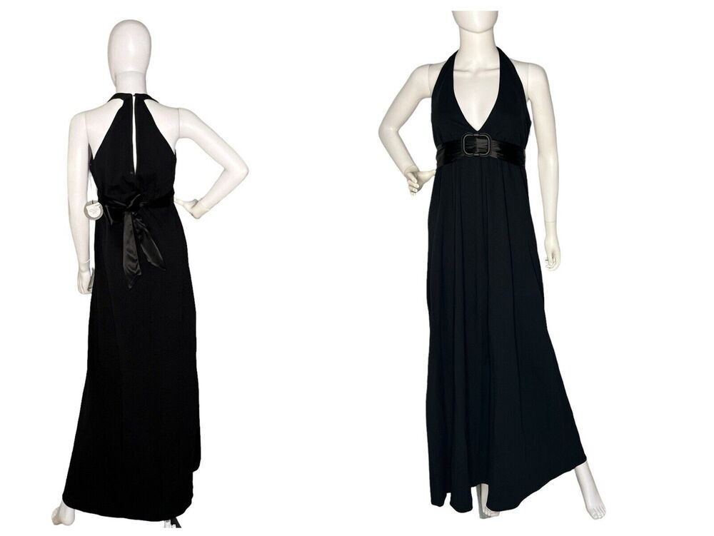 NEW Eva Franco Size 8 Halter Empire Maxi Gown Keyhole Back Goth Vamp